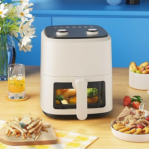 IkErna Fryer Électrique 5L, Friteuse À Air Visuel Ménager Multifonctionnel,Hine À Frites Sans Huile Et Sans Fumée/Beige