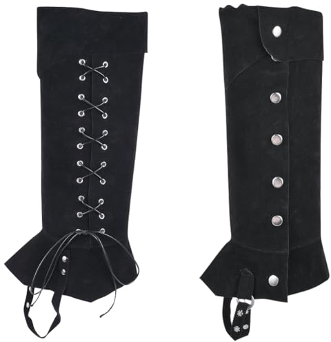 GORGECRAFT 2Stk Piraten-Stiefelüberzüge Mittelalterliche Beinschützer Gamaschen Renaissance-Stiefel Beinwickel Schwarzes Kunstleder Verstellbare Stiefeloberteile Schuhüberzug Halloween Cosplay Kostüm