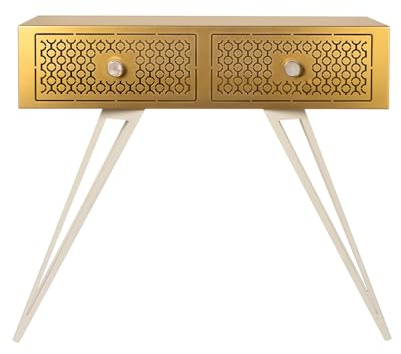 Arti & Mestieri Mayfair Konsolentisch, groß, 100 % Made in Italy, aus Eisen, 100 x 35 x 80 cm (Gold transparent und weiß Marmor)