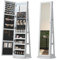 LVSOMT 360° drehbar Schmuckschrank mit Spiegel, abschließbarer Schmuckaufbewahrung, Schmuckschrank stehend, Spiegelschrank, große Schmuckorganizer, Schmuckaufbewahrung für Ketten, Ohrringe, Weiß