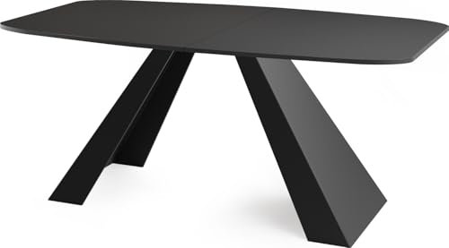 WFL GROUP Esstisch Monte im Modern Stil, Rechteckiger Tisch - Ausziehbar von 180 cm bis 220 cm, Pulverbeschichtete Schwarze Metallbeine - 180 x 90 cm - Schwarz
