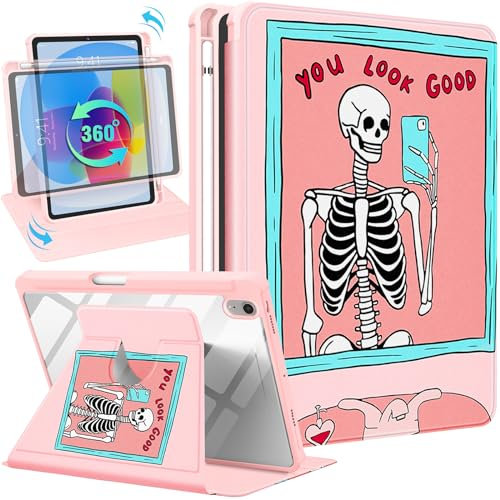 SurgeCraft for iPad Mini 7 A17 Pro 2024/ Mini 6 Case 8.3 Inch 2021, Rotating Stand& Pencil Holder for Women Girls Cute Folio Cover Skull Skeleton Girly Auto Sleep/Wake for iPad Mini 7th/6th Gen Cases