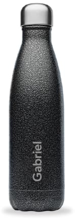 Qwetch - Bouteille Personnalisée Isotherme 500ml Roc - Gourde Nomade Inox Recyclé - 24h Froid et 12h Chaud - Etanche, Sans BPA & Réutilisable (Noir)