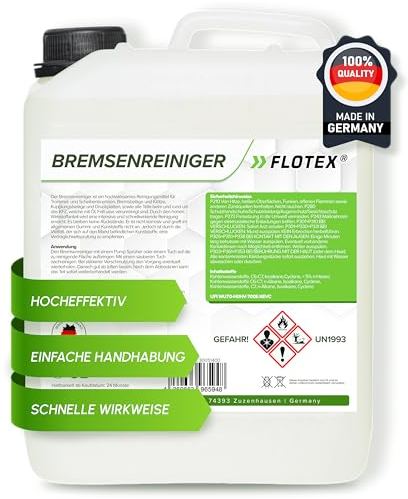 Flotex® - Bremsenreiniger 5 Liter | Bremsenservice im 5-Liter-Tank | | Werkstattreiniger frei von Aceton | Schnelle & effektive Reinigung | Schonend & Rückstandsfrei | sehr Kurze Verdunstungszeit