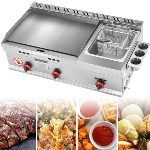 Plancha de gas de escritorio comercial, plancha de acero inoxidable para encimera comercial, placa caliente plana para barbacoa, calentamiento rápido/uniforme, control dual