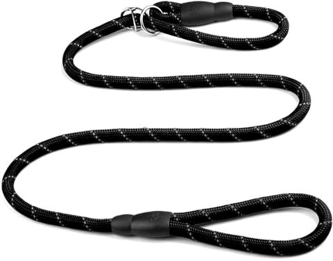Slip Lead for Dogs - 1.8m, No Collar or Harness Needed - Black Rope Lead with Reflective Stitching for Medium & Large Dogs
