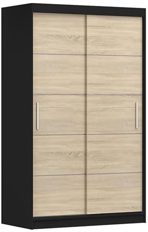 Fabryka Mebli Idźczak Kleiderschrank, Wohnzimmerschrank - Schwarz, Sonoma Schwebetürenschrank, Schlafzimmerschrank - ‎61 x 120 x 200 cm - Schrank für Schlafzimmer, Wohnzimmer, Garderobe, modern