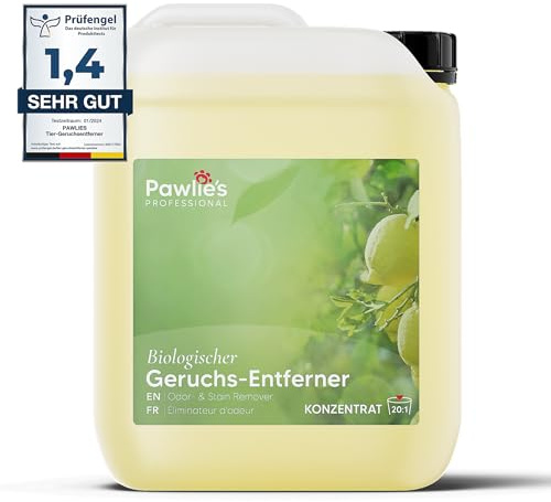 Pawlie's Tier-Geruchsneutralisierer (EXTREM STARK) & Enzymreiniger Katzenurin Geruchsentferner & Hundeurin neutralisieren | Strenge Gerüche & Flecken aus Teppich, Sofa entfernen (5 Liter)