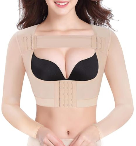 KUMAYES Faja Mujer Formador de Brazo Liposuccion Brazos adelgazantes Mangas de compresión Camiseta Lencería Moldeadora (Beige, Large)