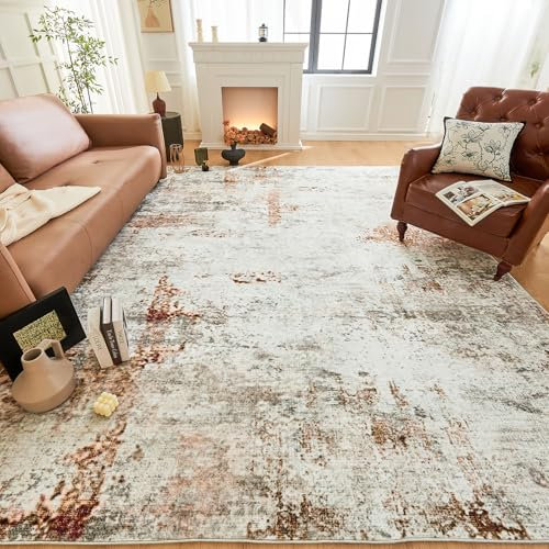 Guchuang Bedding Teppich Wohnzimmer Schlafzimmer 150x210CM Waschmaschine Waschbarer Rutschfest Modern Abstrakt für Esszimmer und Balkon, Braun