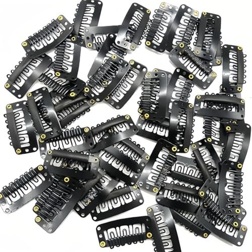 50 Piezas Clip de Peluca Pinzas,Pinzas de Metal en Forma de U, Negro Trenzado 6 Dientes Clip,para Sujetar Pelucas, Extensiones de Cabello Diy Silicona de Metal para Pelucas de Mujer