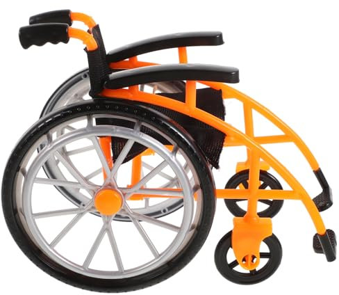 TOYANDONA 1 Satz Puppenrollstuhl Und Krücken-Spielset Orangefarbenes Faltbares Mini-Rollstuhlmodell Miniatur-Rollstuhlkrücken-Ornamente Für Kinder Zum Rollenspiel