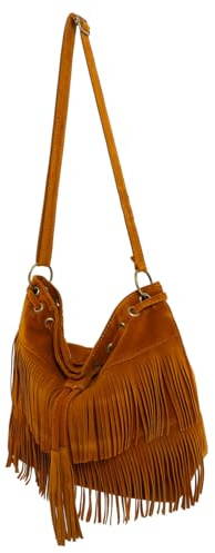 CONGARTENO Retro Damen Umhängetasche mit Fransen aus Samt, Braun | Vielseitig Nutzbar, Geschichtete Fransenoptik, Stilvoller Retro Look, für Frauen und Damen