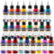 DLD Juego de 25 botellas de tinta universal para tatuajes, edición profesional, pigmento de color completo para vegetarianos, seguro, no tóxico, permanente para piel humana, tatuaje tipo 0,5 oz (15