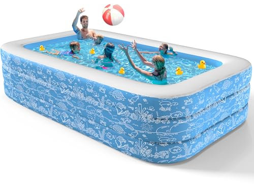 CACSPS Aufblasbare Schwimmbecken, 300 x 165 x 56 cm, Großes aufblasbares Pool für Kinder und Erwachsene, Langlebiges Familien-Freizeitpool, Kinderbecken für Garten, Hinterhof oder Innenbereich