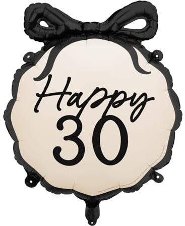 Folienballon 47x53cm Happy 30 - Ballon für Helium oder Luft - Luftballon mit Schleife für Geburtstag Jubiläum Jahrestag - Folienluftballon als Geburtstagsdeko Partydeko - Ivory Schwarz