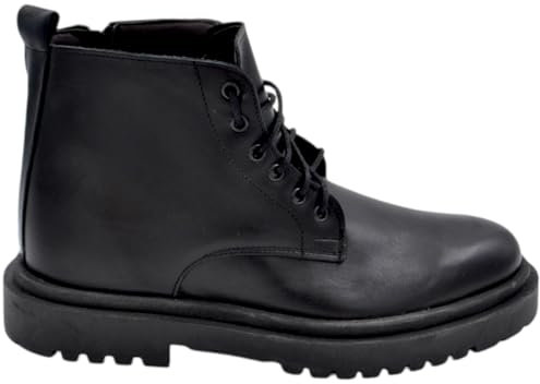 Malu Shoes Scarpe stivale uomo anfibio lacci vera pelle matte nera suola gomma alta 2,5 cm zip comfort basic made in italy (42 EU)