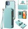 Asuwish Phone Case for iPhone 12 Mini 5.4 Zipper Wallet Detachable Cell Cover with Screen Protector Crossbody Lanyard Strap Flip Card Holder Slot iPhone12mini 5G i 12s iPhone12 12mini Green
