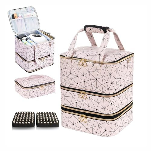 Nail Polish Organizer Bag Large Capacity Three Layers Nail Supplies Organizer Case Holds 84 Bottles Nail Polish Nail Lamp Nail Case Organizer Travel Carrying Storage Bag with Shoulder Strap