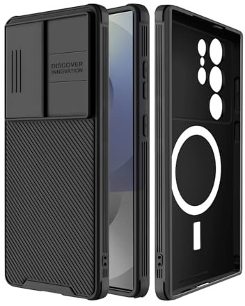 Coque de protection pour Samsung Galaxy S25 Ultra S25 Ultra - Protection de l'appareil photo avec appareil photo coulissant - Compatible avec Mag-Safe - Ultra fine - Bumper hybride - Noir