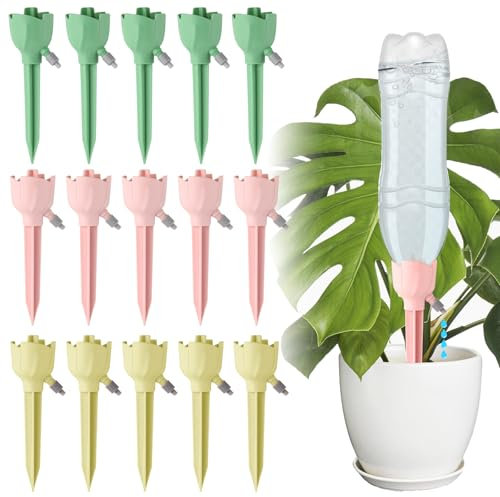 ACTOYS Irrigazione a Goccia per Vasi, Annaffiatoio Automatico, Irrigazione Piante Vacanza, Regolabile Irrigazione a Goccia, Irrigatore Automatico per Vasi per Piante (D-giallo rosa verde)