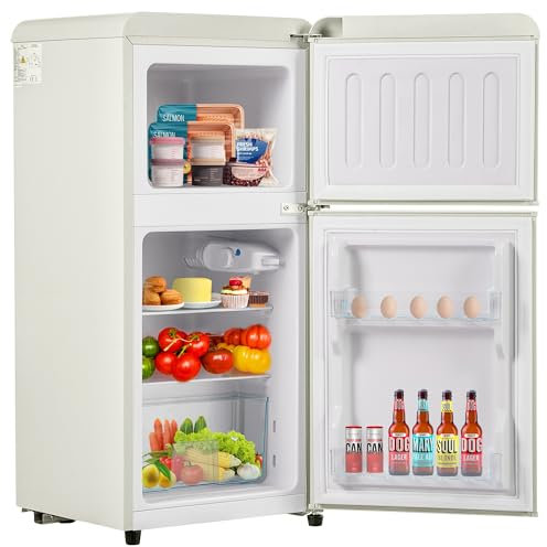 Ymkua Frigorifero Combinato 60 L (22+38), Frigorifero Piccolo, Mini Frigo Bar con LED luce e Ripiani Rimovibili, 88,8x45,5 cm Frigo Da Camera, -27°C ∽ 13°C Freezer Separato, 102 kWh/anno (White)