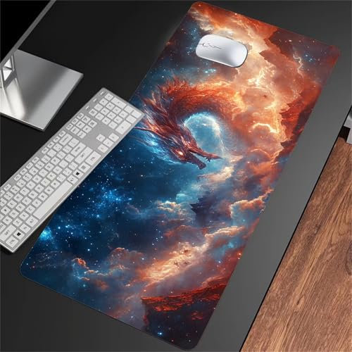 Tapis de Souris Gaming XXL 600x300x2mm Tapis de Souris Gamer Extra Large en Tissu avec Base antidérapante Améliore la Précision et la Vitesse pour Gamer, Ordinateur, PC (Dragon Étoilé)