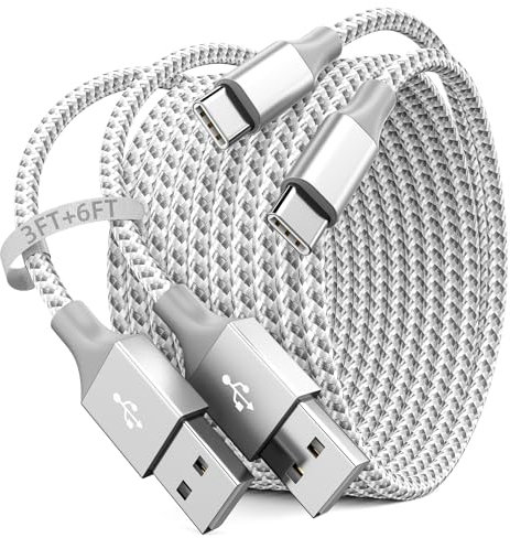 Car Carplay Cable for iPhone 16/15/Plus/Pro Max/2Pack (3FT+6FT),USB A to USB C Charging Cord for iPad Pro 12.9/11, Air 5th/4th Gen Charging Type-C Car Charger Cord - Grey&White