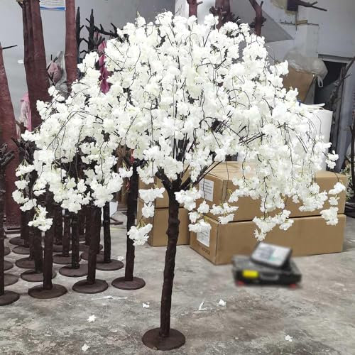 Albero di ciliegio artificiale, altezza 150 cm, fiori bianchi per interni ed esterni, ideale per casa, ufficio, feste, centrotavola ed eventi di nozze