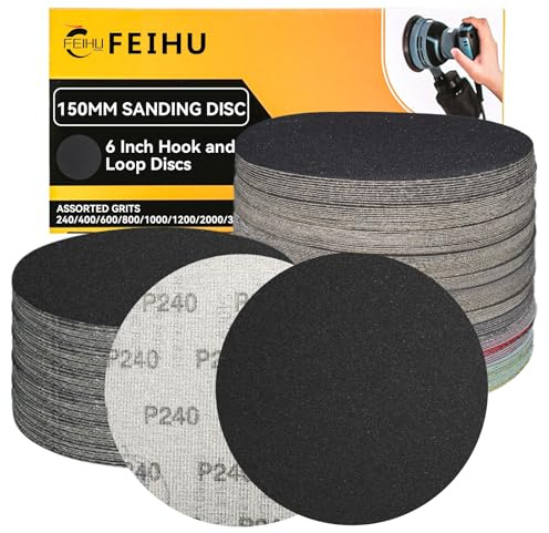 FEIHU 30PCS 240 Grits Sanding Discs 150mm, 6 Inch Hook and Loop Sanding Pads for Circular eccentric sander and suitable for sanding wood and polishing metal