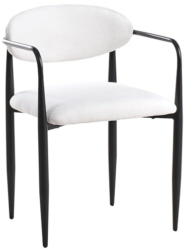 Beliani Set of 2 Upholstered Fabric Dining Chairs Off-White with Metal Legs with Armrests TANEVIK