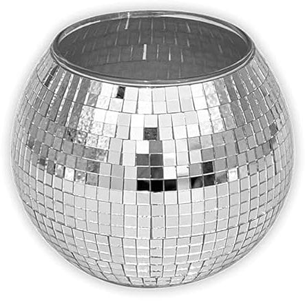 Fyne-Finds Round Glass Disco Ball Plant Pot Disco Ball Vase 12cm, 5inch Utensils Holder Garden Flower Planter Home Decor