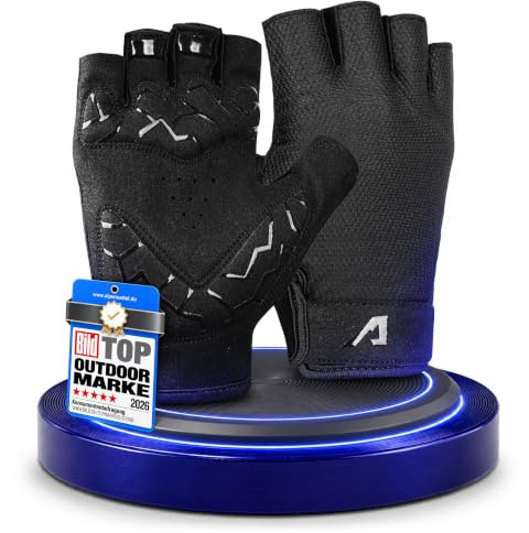 Alpensattel Fahrradhandschuhe für Damen & Herren | Halbfinger Sommer Fahrrad Handschuhe rutschfest & ergonomisch gepolstert | Größen S-XXL wählbar