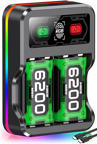 HEYLICOOL Rechargeable Battery Packs for Xbox Series X|S/One,2X6200mWh Fast Charging Xbox Controller Battery Packs Accessories with Charging Dock & RGB,for One X-box S/X/Elite
