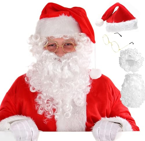 JAADU WeihnachtsmannPerücke, Weihnachtsmann mit Bart+Perücke+Mütze+Brille, weihnachtsmann bart, Weihnachtsmann Kostüm Wig für Weihnachtsverkleiden Rollenspiele Weihnachtsfeier