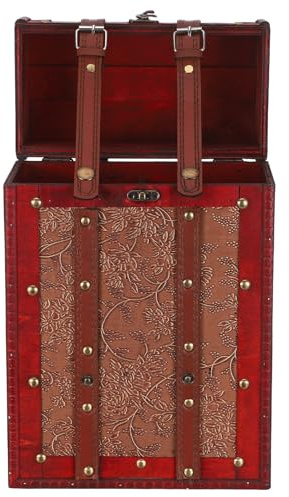 ARTSEWPLY Coffret à Vin en Bois Vintage pour 2 Bouteilles Caisse de Rangement Décorative en Bois avec Motif Raisin Coffret Présent pour Mariage et Événements Festifs Porte-Bouteilles