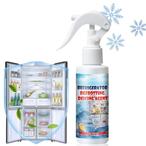 120ml Refrosting Spray for Fridge Freezer, Fast-Acting Freezer Defrost Spray & Fridge Deodoriser, Efficiently Remove Ice Buildup, Kitchen Cleaner & Fri/dge Odour Eliminator with Scraper, Multi-Use