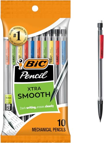 BIC Xtra-Smooth Mechanical Pencils with Erasers, Medium Point (0.7mm), 10-Count Pack, Bulk Mechanical Pencils for School or Office Supplies