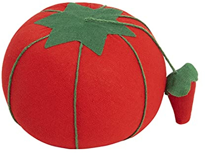 Dritz Large Tomato Pin Cushion with Strawberry Emery - 4 Inch Sewing Pincushion, Holds Pins & Needles, Includes Sharpening Emery
