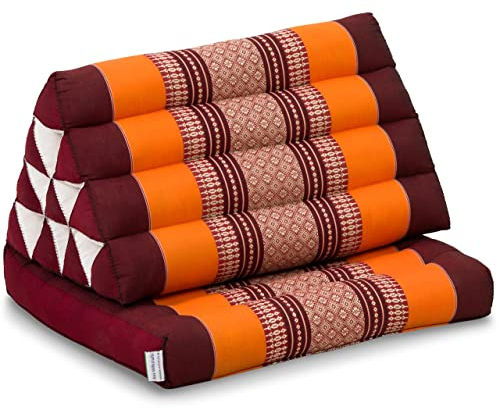 livasia Thaikissen mit 1 Auflage - 75x50x8cm - Dreieckskissen mit Sitzkissen, Keilkissen mit Kapok, Rückenkissen faltbar, Thaimatte zum Klappen, handgefertigt, Meditationskissen (Orange)