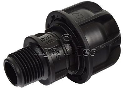Agora-Tec® PP Fitting Kupplung 1/2 Zoll AG | 20 mm PE-Rohr | 1 Stück | Material: PP | 1/2 Zoll AG auf 20 mm | max. 10 bar | 0–30 °C | für Bewässerungs- & Beregnungsanlagen