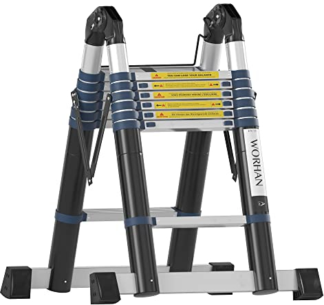 WORHAN® 4.4m TELESKOPLEITER 2 in 1 ANLEGELEITER KLAPPLEITER ALU TELESKOP Leiter MULTIFUNKTTIONS Leiter 440cm K4.4A