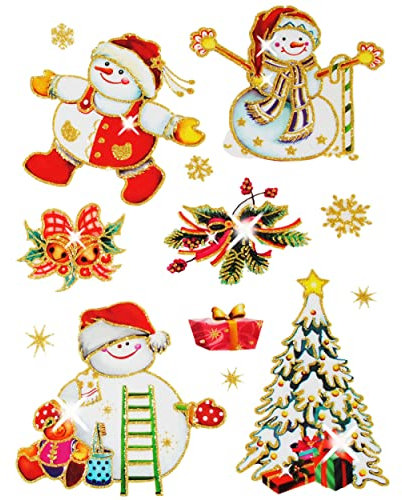 alles-meine.de GmbH Fensterbilder mit goldenen Glitzer Effekt - Weihnachten/Schneemann - statisch haftend - selbstklebend + wiederverwendbar - Sticker Fenstersticker Aufkle..