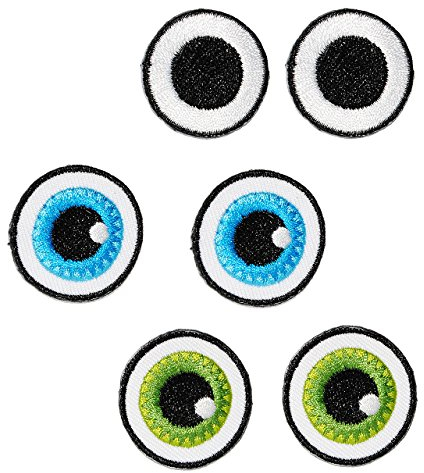 alles-meine.de GmbH XL Bügelbild - 3 Verschiedene - lustige Gesichter/Augen Paare - Aufnäher Applikation - Auge - Menschen/Tiere - Gesicht - gewebter Flicken - Jungen & M..