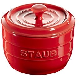 STAUB 4er Set Keramik Salzgefäß Salzdose rund Kirschrot 10cm