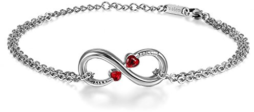 JewelryWe Schmuck Damen Armband Fußkettchen, Infinity Unendlichkeit Herz Lieben Zeichen Charm Fußkette Armkette Armreif, Zirkonia Diamant Edelstahl, Rot Silber