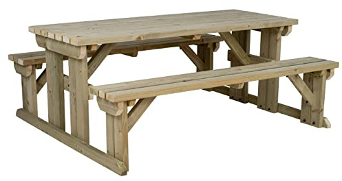 Arbor Garden Solutions 10 Seat Wooden picnic table with attached benches, Abies patio furniture set (7ft, Natural (light green))