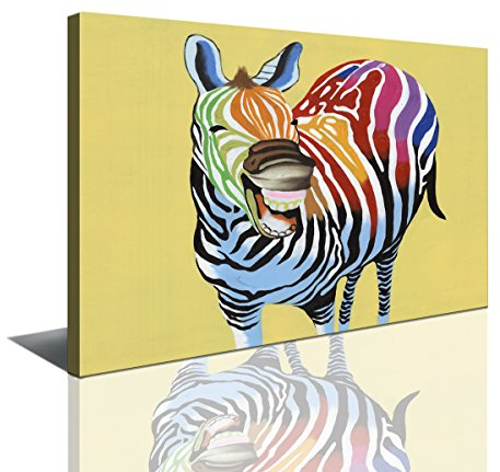 Visario 80 x 60 cm Bild auf Leinwand buntes lachendes Zebra 4003-SCT deutsche Marke und Lager - Die Bilder/das Wandbild/der Kunstdruck ist fertig gerahmt