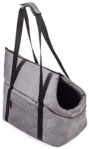 BOUTIQUE ZOO Hundetasche - Grau (Kunstleder/Wildlederimitat), L bis 15 kg - Tragetasche für kleinen und mittleren Hund, Welpen, Katze