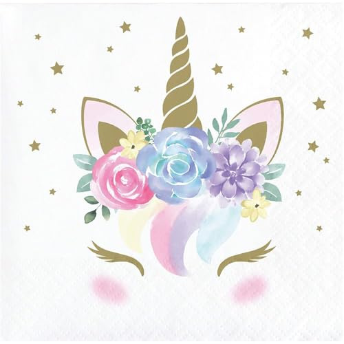 Creative Converting 343830 Unicorn Baby Shower Beverage Napkins, 5, Multi-Color